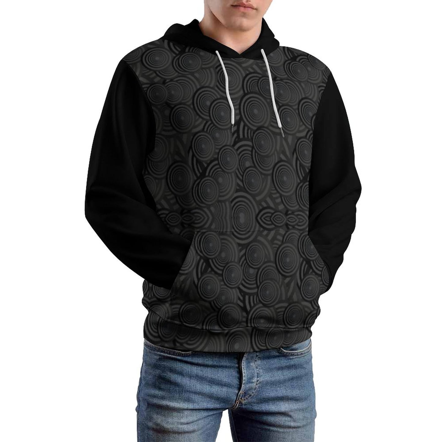 Black Pattern Unisex Cool Hoodie with Double-layer Cap