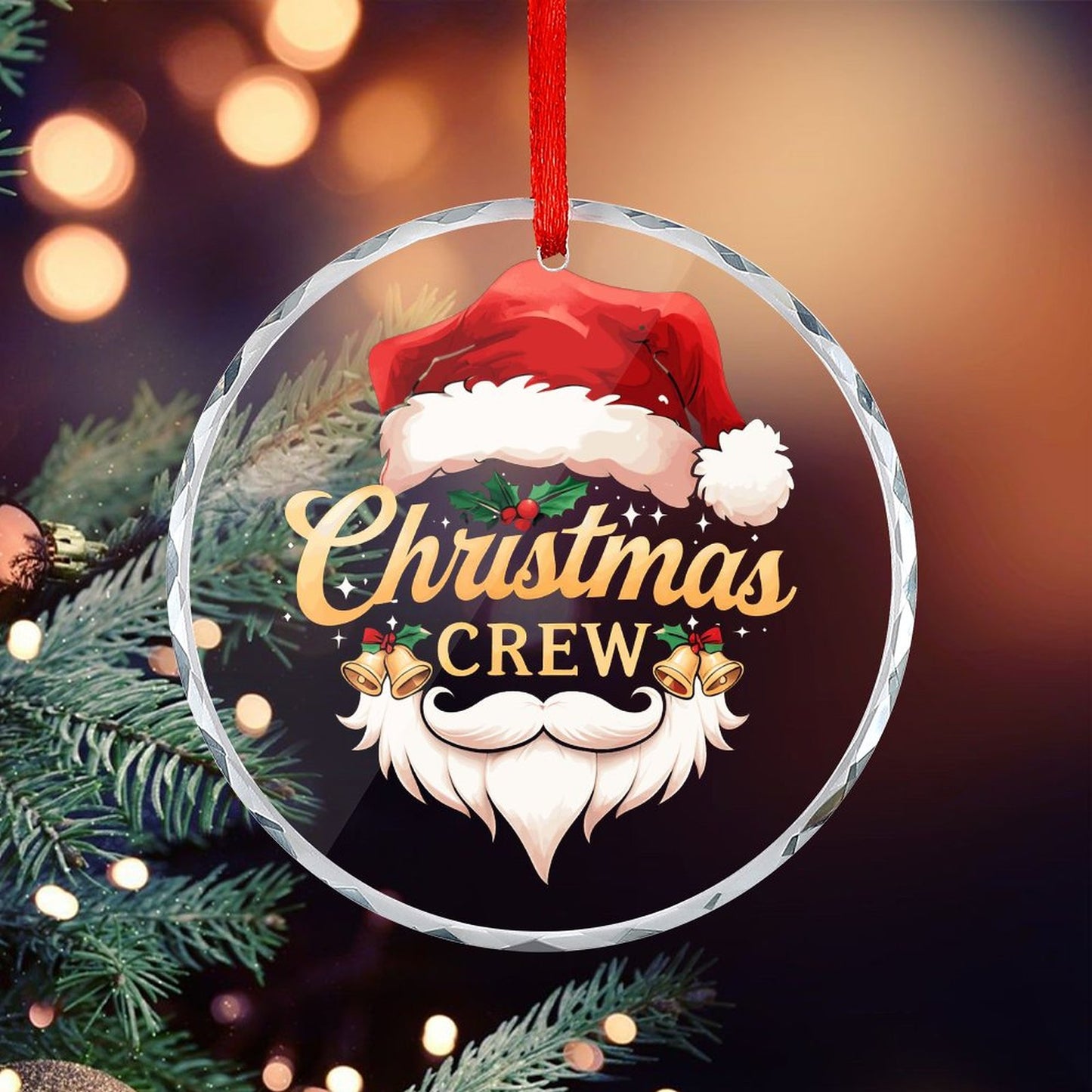 Glass Circular Ornament Pendant Christmas Crew