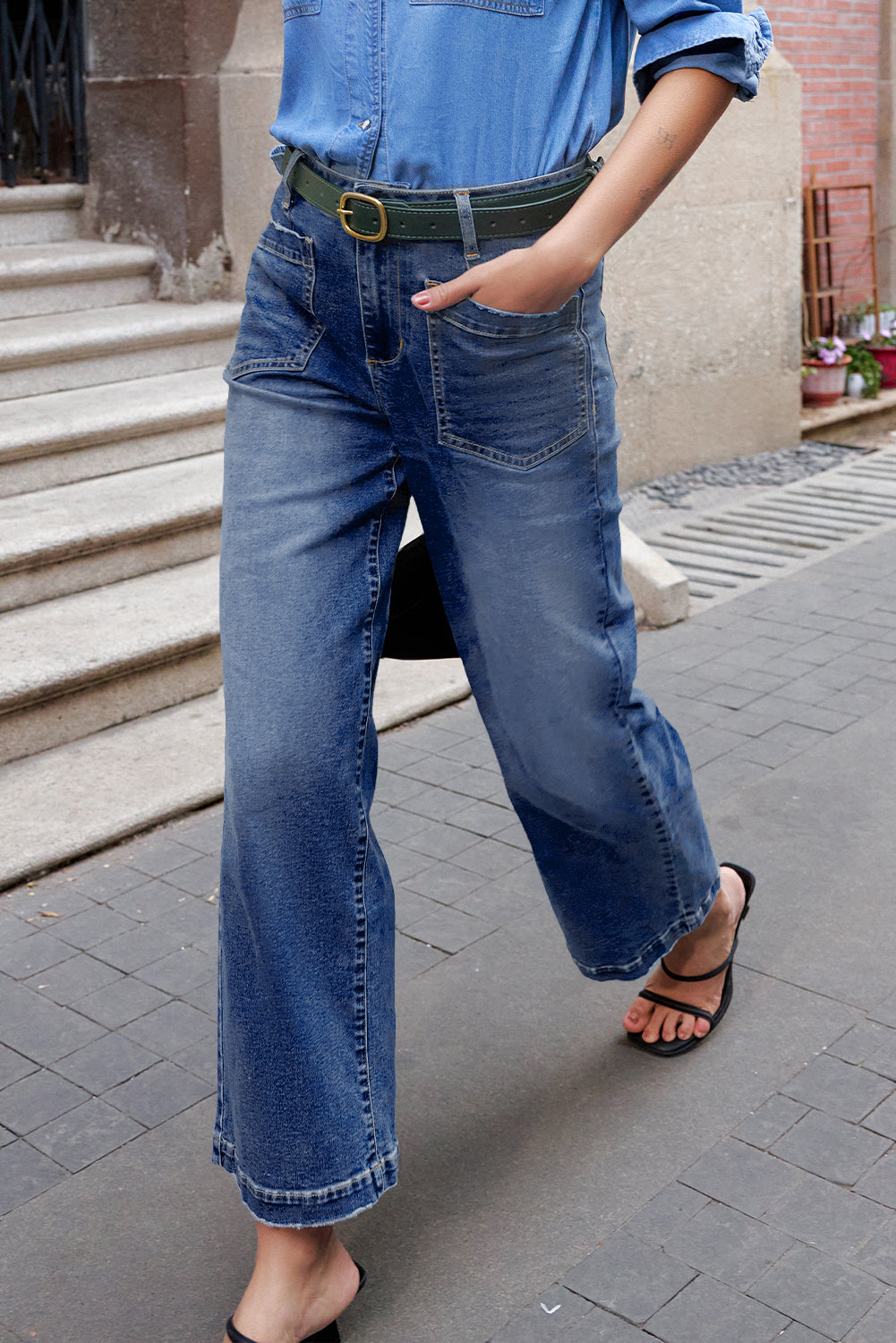 Bluing Mimimalist Patch Pocket Womens Shift Jeans