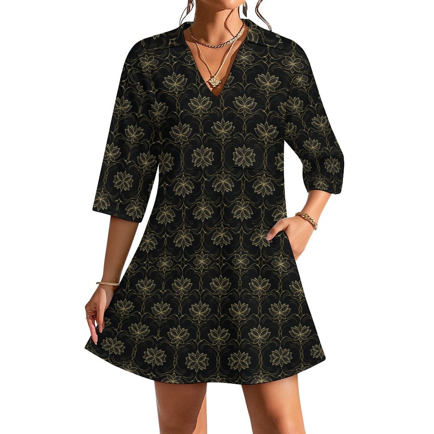 180gsm V-neck Dress for Women(All-Over Printing)