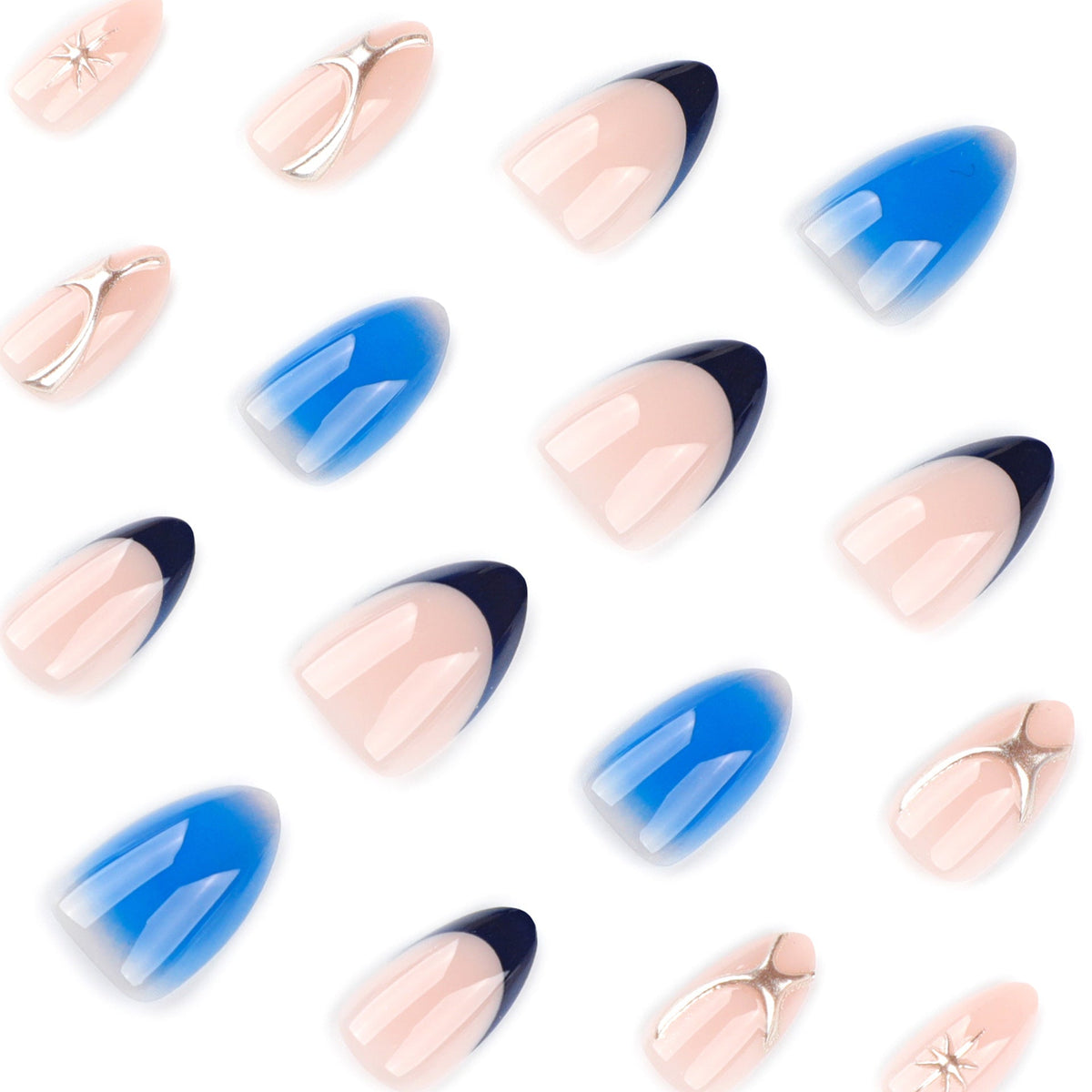 Blue Smudge Simple French Almond Short press-on nails – Image 3