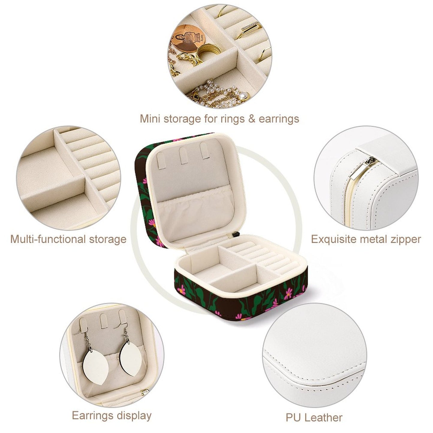 Box Organizer for Jewelry Black with Pink flowers