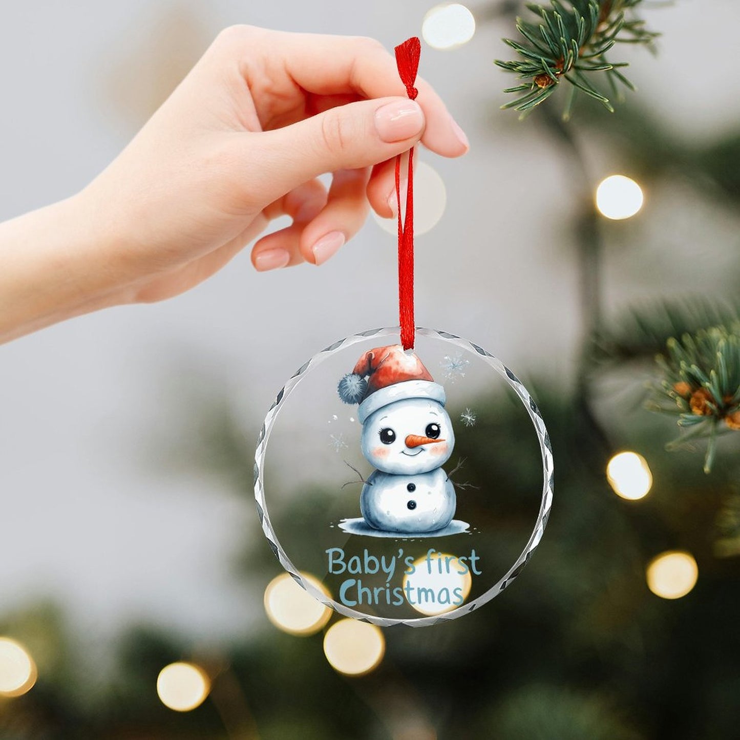Glass Circular Ornament Pendant - Baby's First Christmas