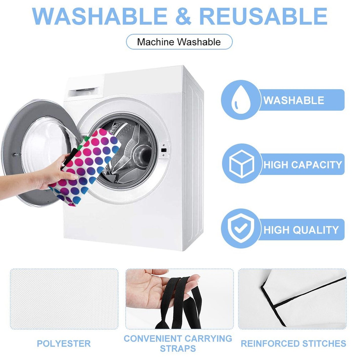 Large One Shoulder Shopping Bag Rainbow Dots