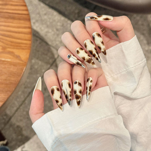 365nails: "Wild Couture" – 3D Metallic Stripe Leopard Handmade Stiletto Nails – Image 2