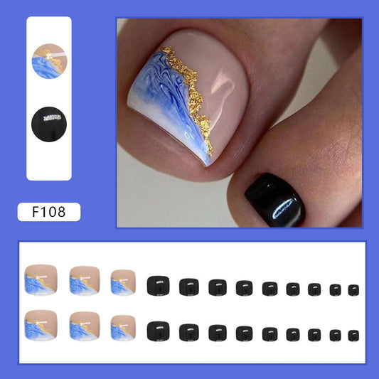 Press-on toenails seawater blue color scheme Nail art fairy white fake nails spring and summer Press-on toenails – Image 2