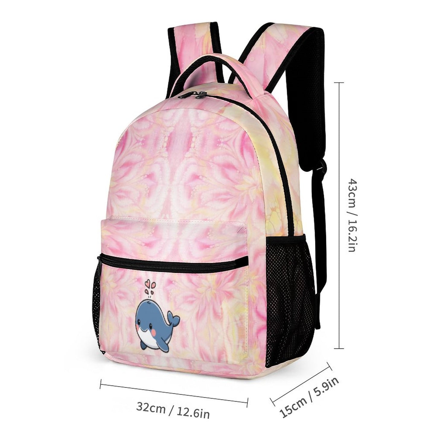 3 Pcs School Backpack Set for Kids (Backpack, Kid's Insulated Lunch Bag & Pencil Case Organizer) - Pink backgroud blue whale