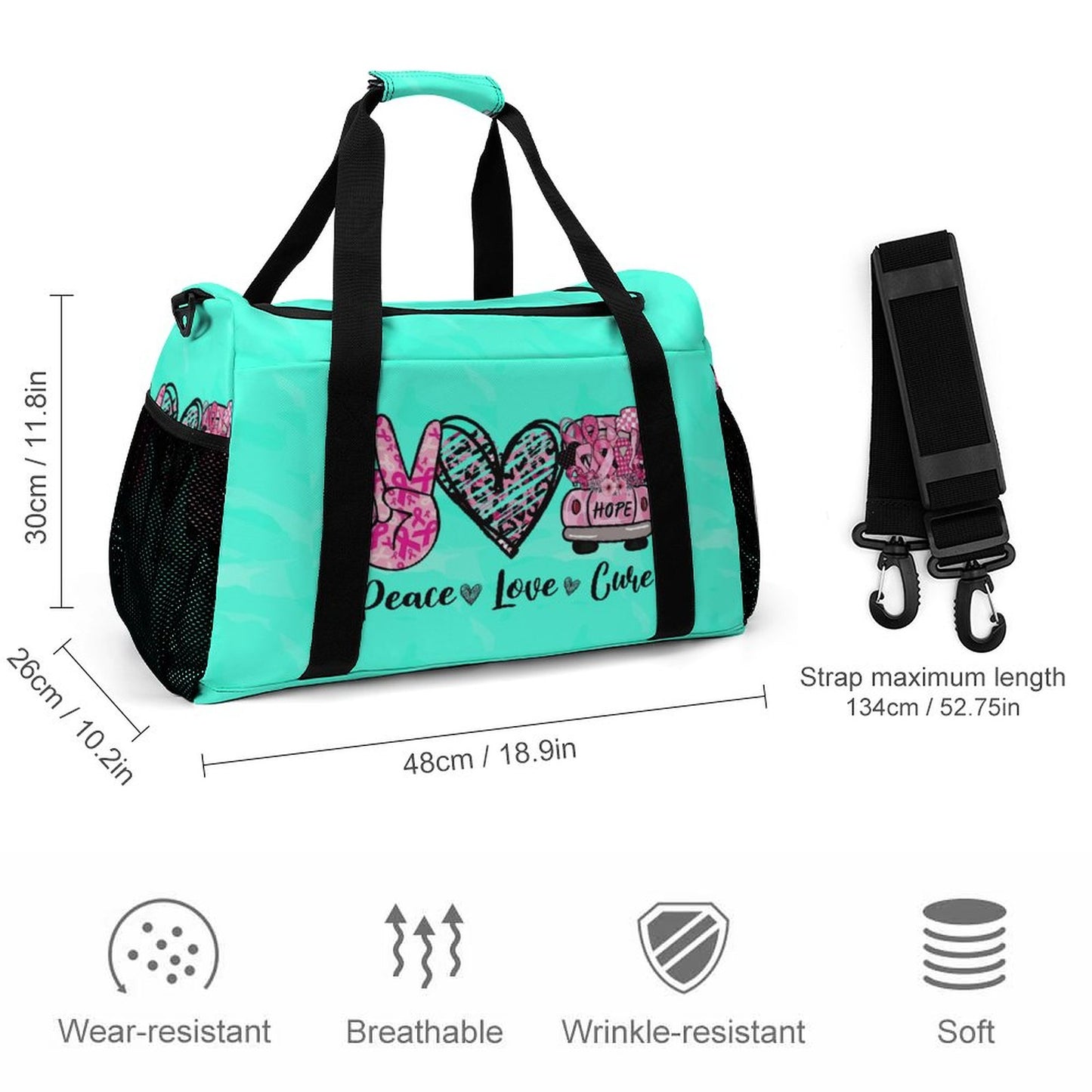 Travel Duffel Bag Peace Love Cure
