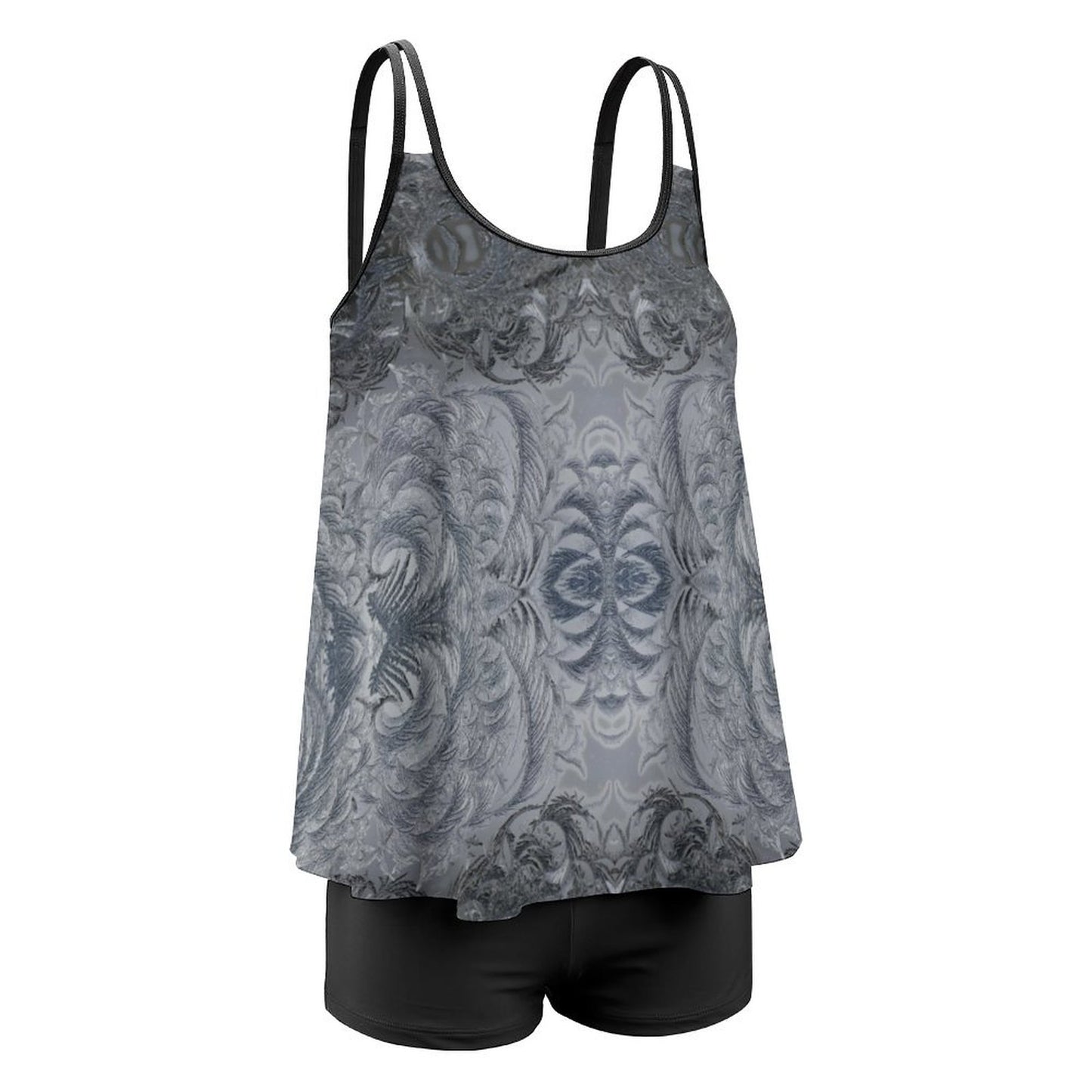 Tankini Two Piece Swimsuit Gray and Black