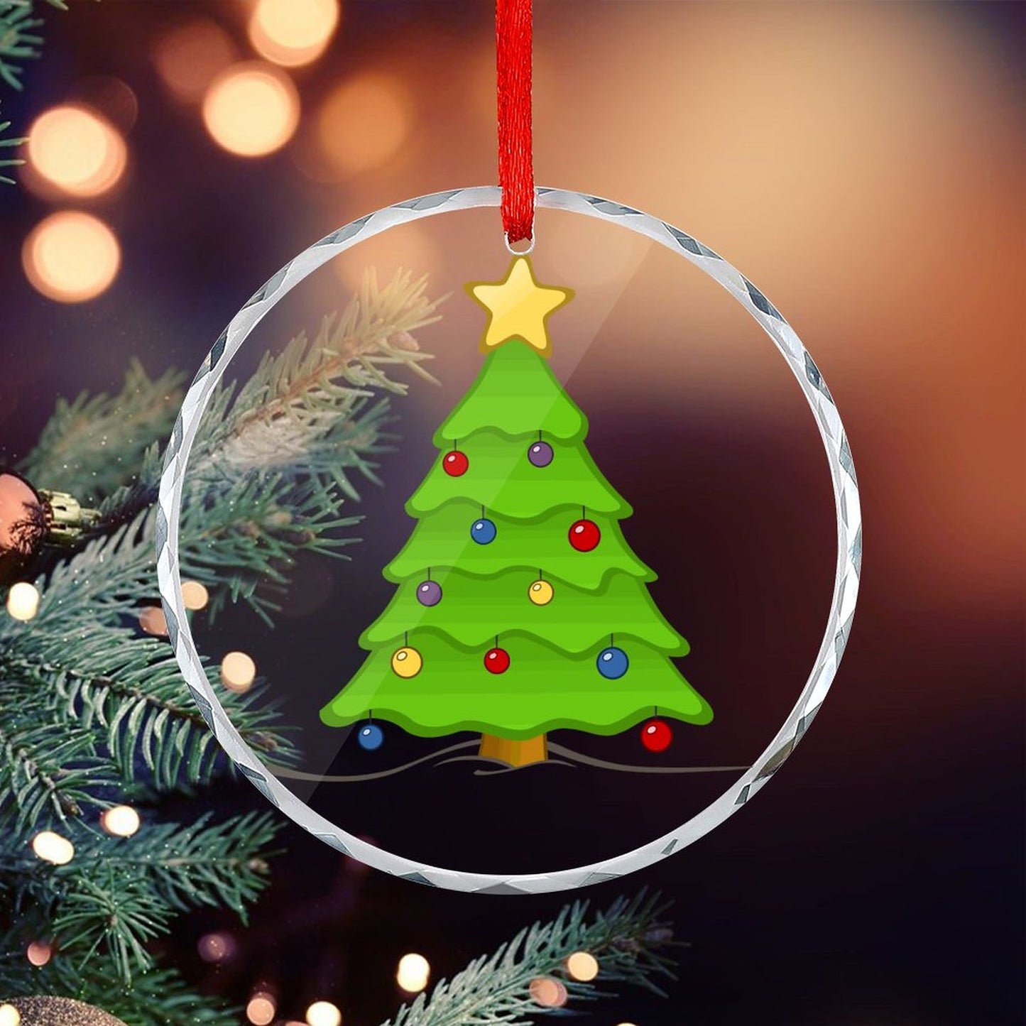 Glass Circular Ornament Pendant -Christmas Tree