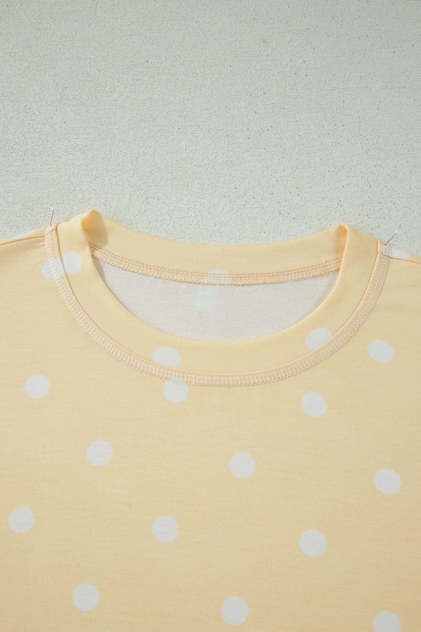 Yellow Exposed Seam Detail Polka Dot Loose Tee Drawstring Shorts Set