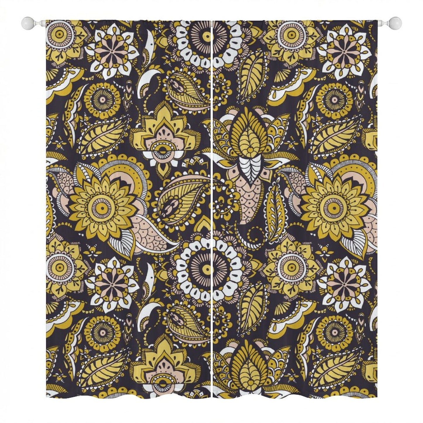 Sheer Curtain Black, White and Yellow