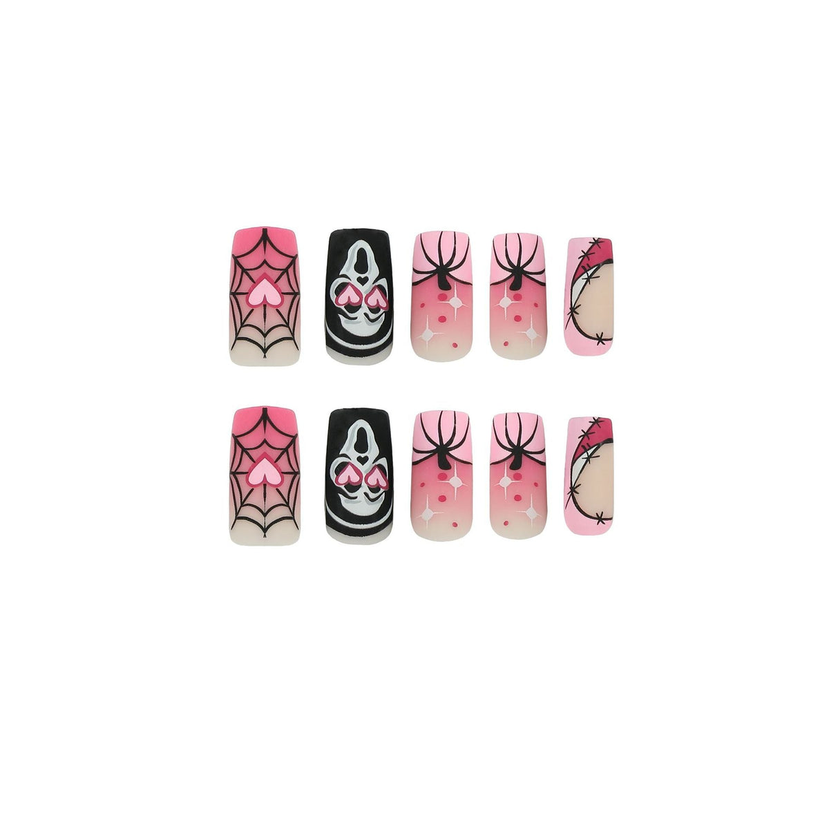 Nail piece Wear nail Halloween nail art pink gradual change love pumpkin spider web skeleton press on nails – Image 5