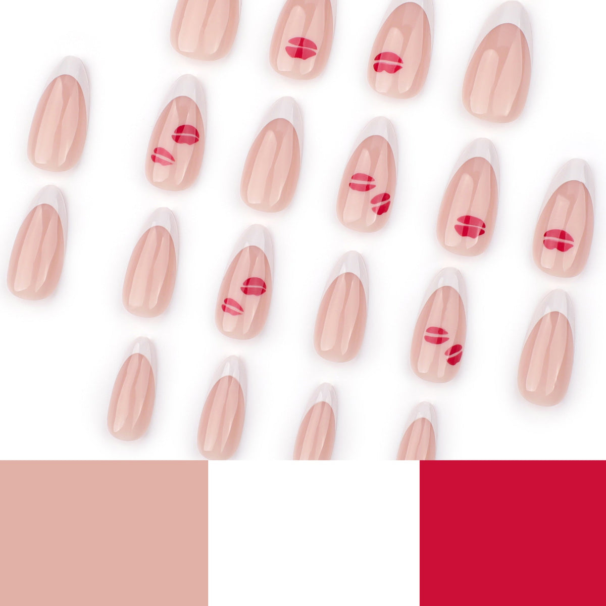 Classic French White Nail Art Nail Patch Short Almond False Nail Romantic Red Lip Print Solid Color Nail Patch – Image 4