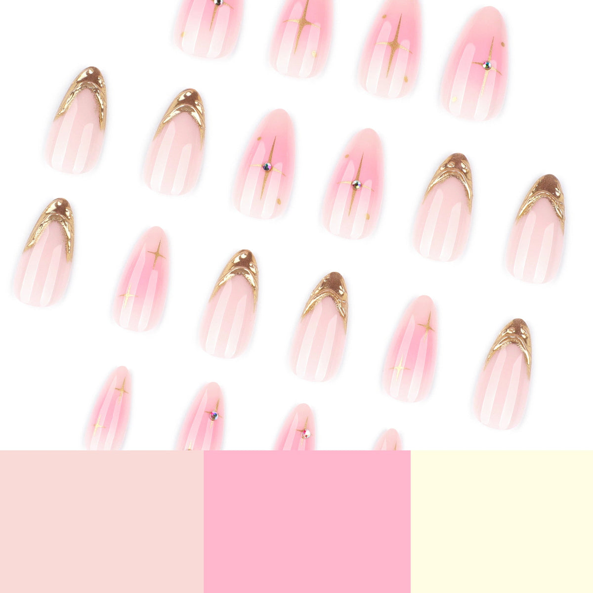 Pink Gold Wave Charm Press On Nails Elegant Design – Image 4