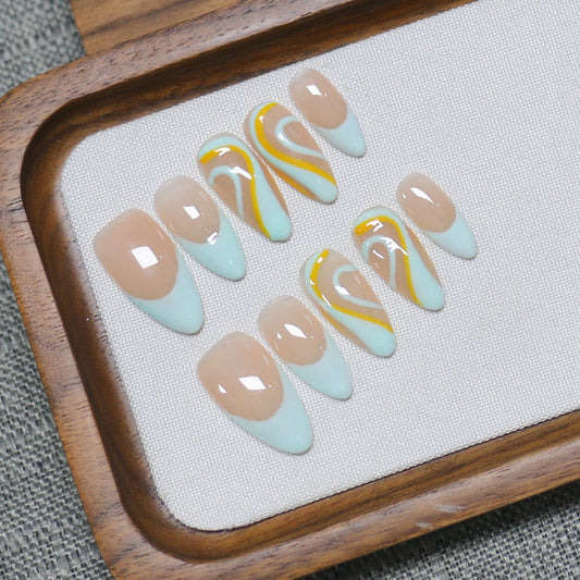 Beach Wave: "Mint Tropic" – Long Almond Press-On Nails – Image 2