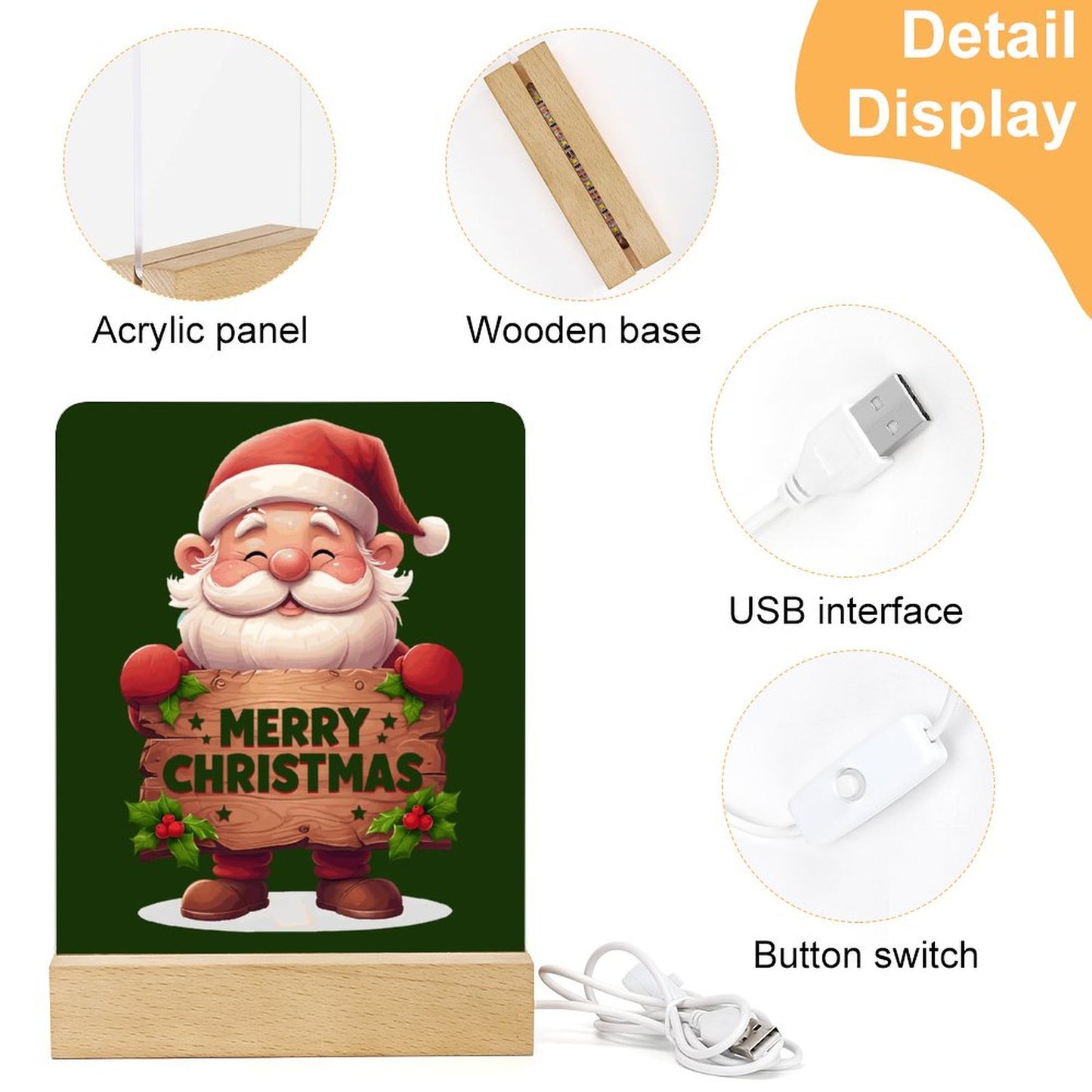 Acrylic Photo Night Light with Wooden Base