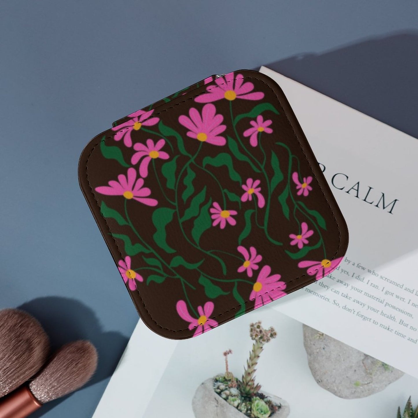 Box Organizer for Jewelry Black with Pink flowers