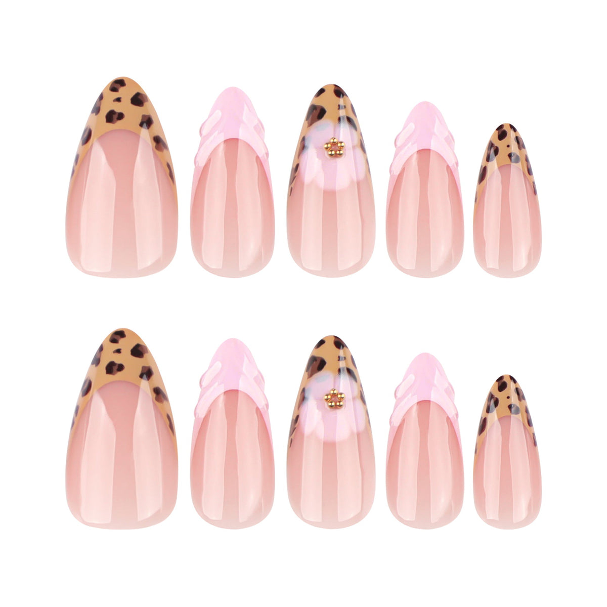 French leopard print flash 3D almond shape press-on nails – Image 5