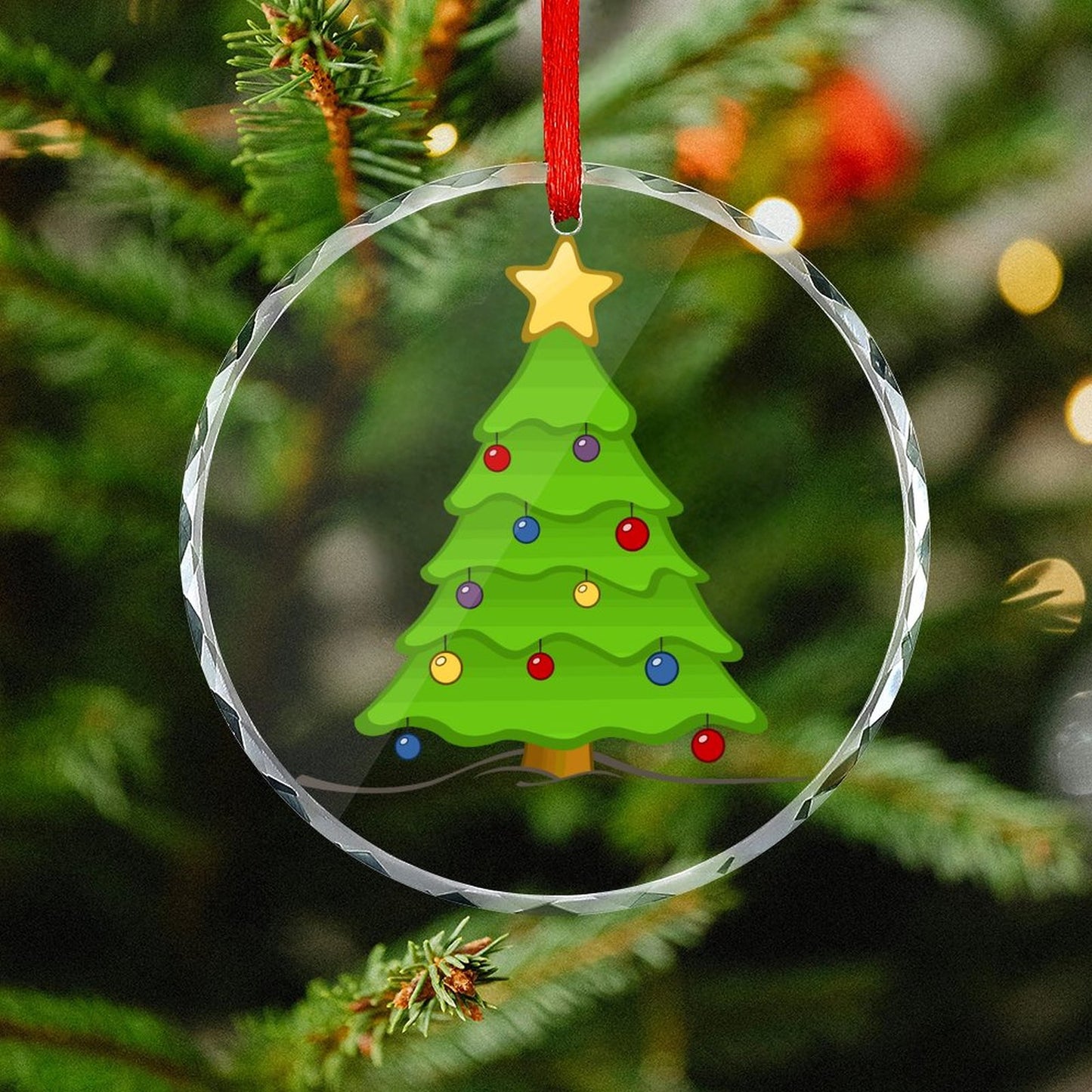Glass Circular Ornament Pendant -Christmas Tree