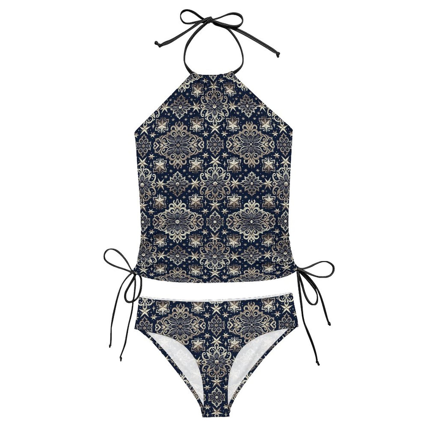 2-Piece Women's Tankini Set with High Neck Halter Top