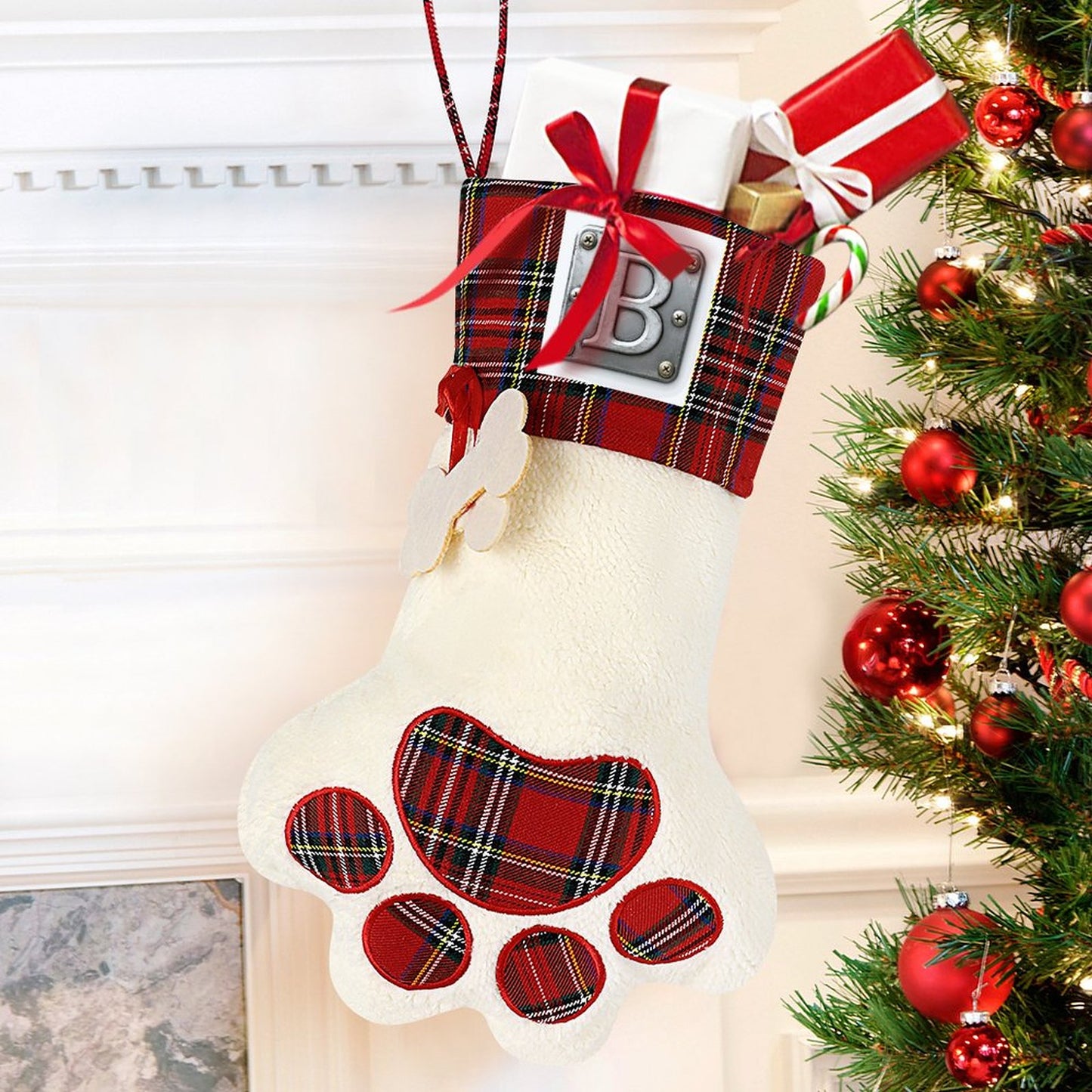 Pet Cat Dog Claw Christmas Stocking - Letter B