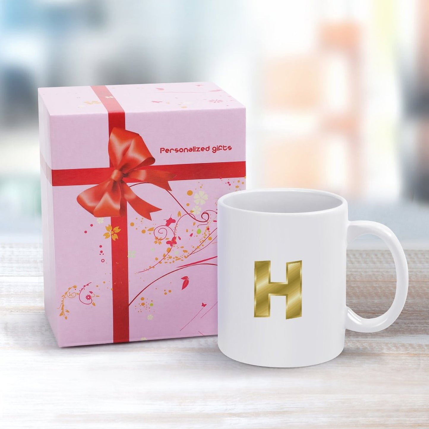14oz White Ceramic Mug with Handle - Letter H