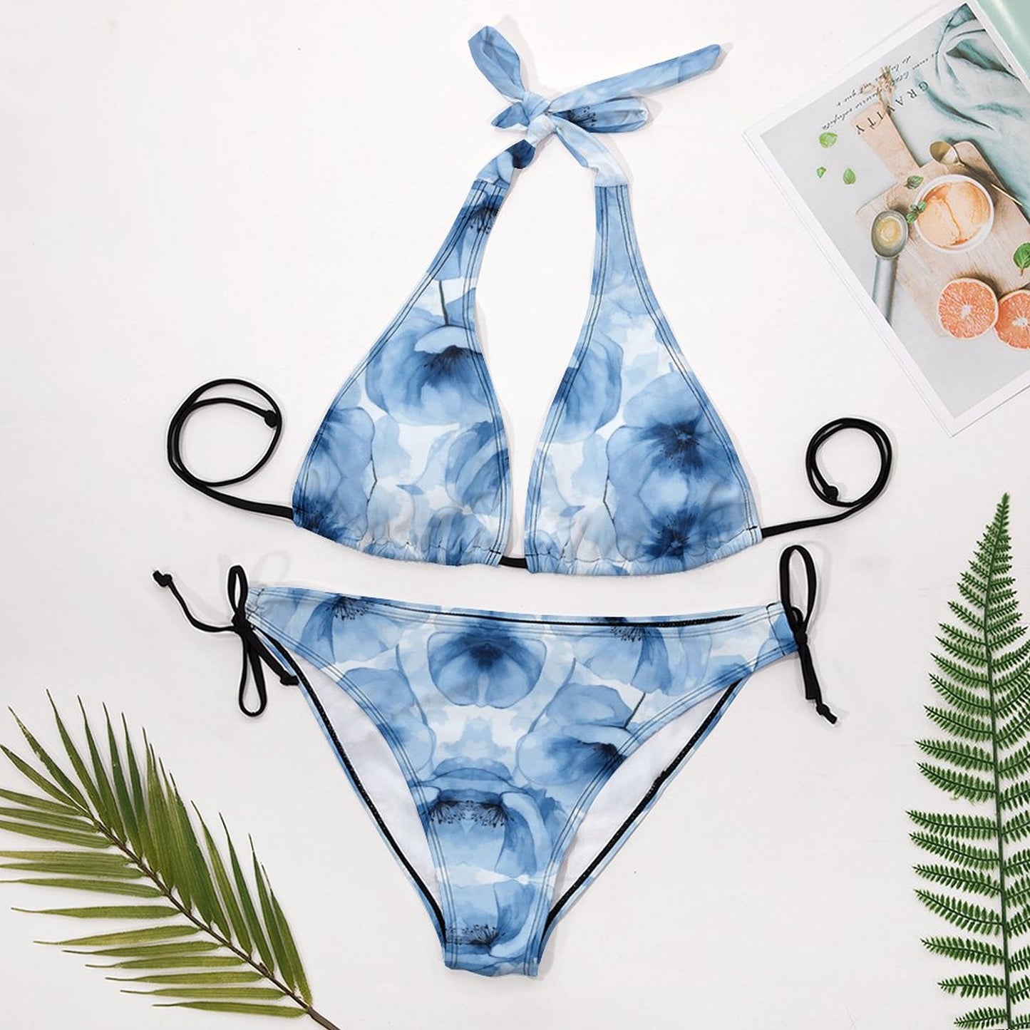 Two Piece Halter Swimsuit Blue