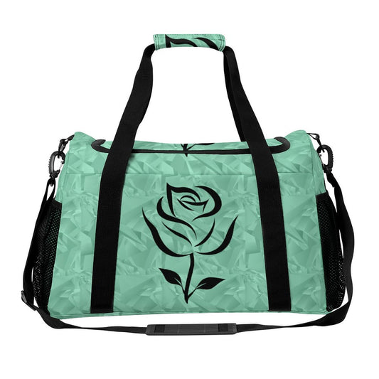 Travel Duffel Bag Teal with Black Rose