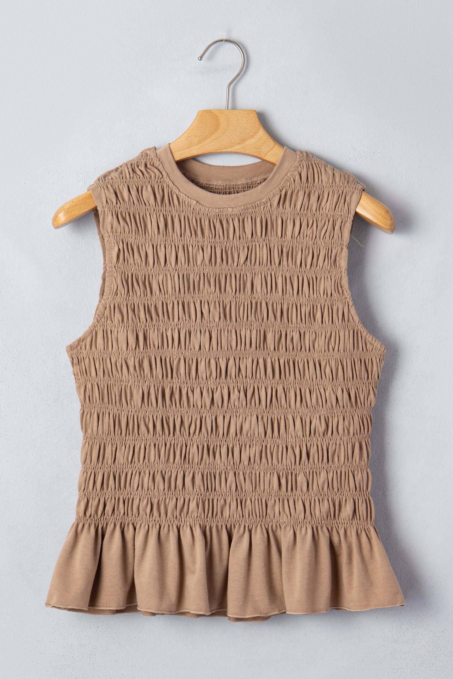 Smoke Gray Shirred Slim Fit Ruffle Hem Tank Top