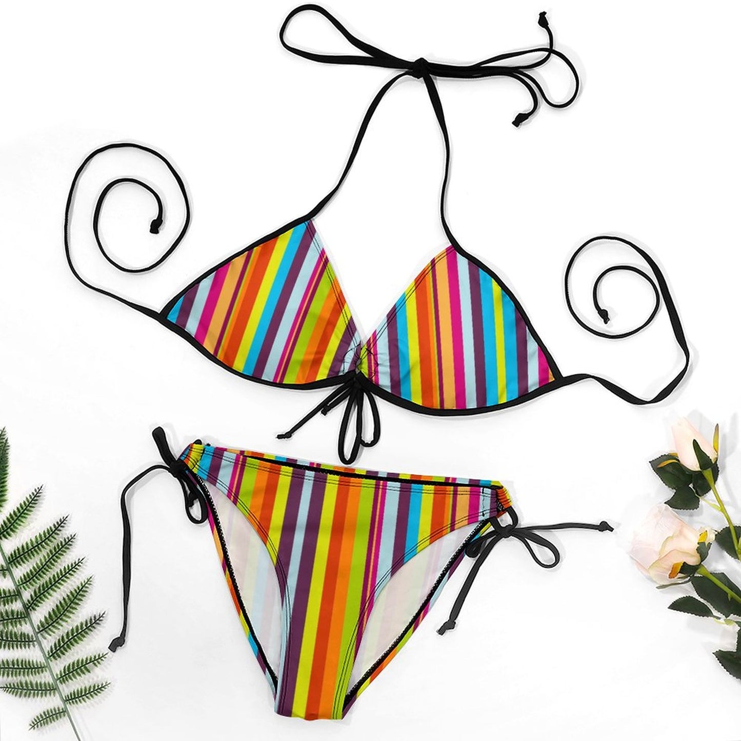 Halter Tie Front Bikini Set Striped