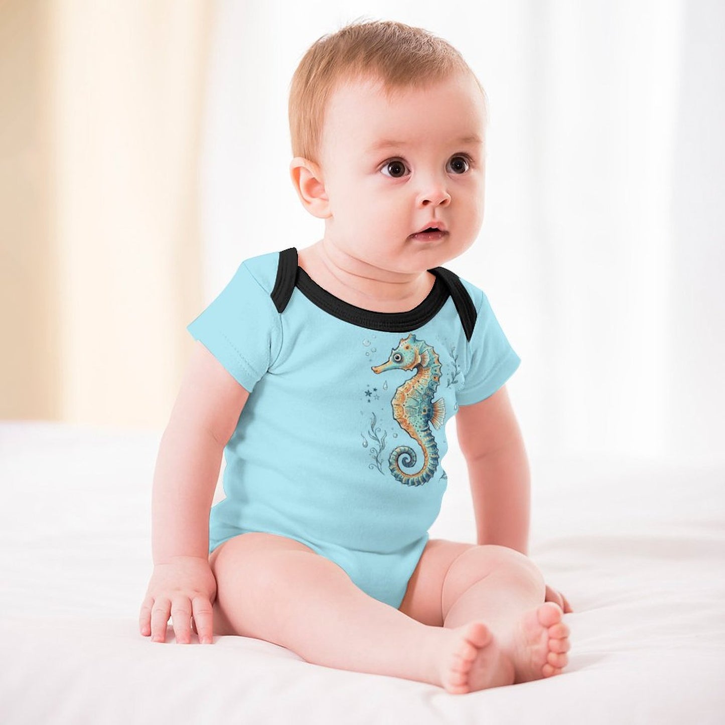 Faux Cotton Short Sleeve Baby Romper Marine