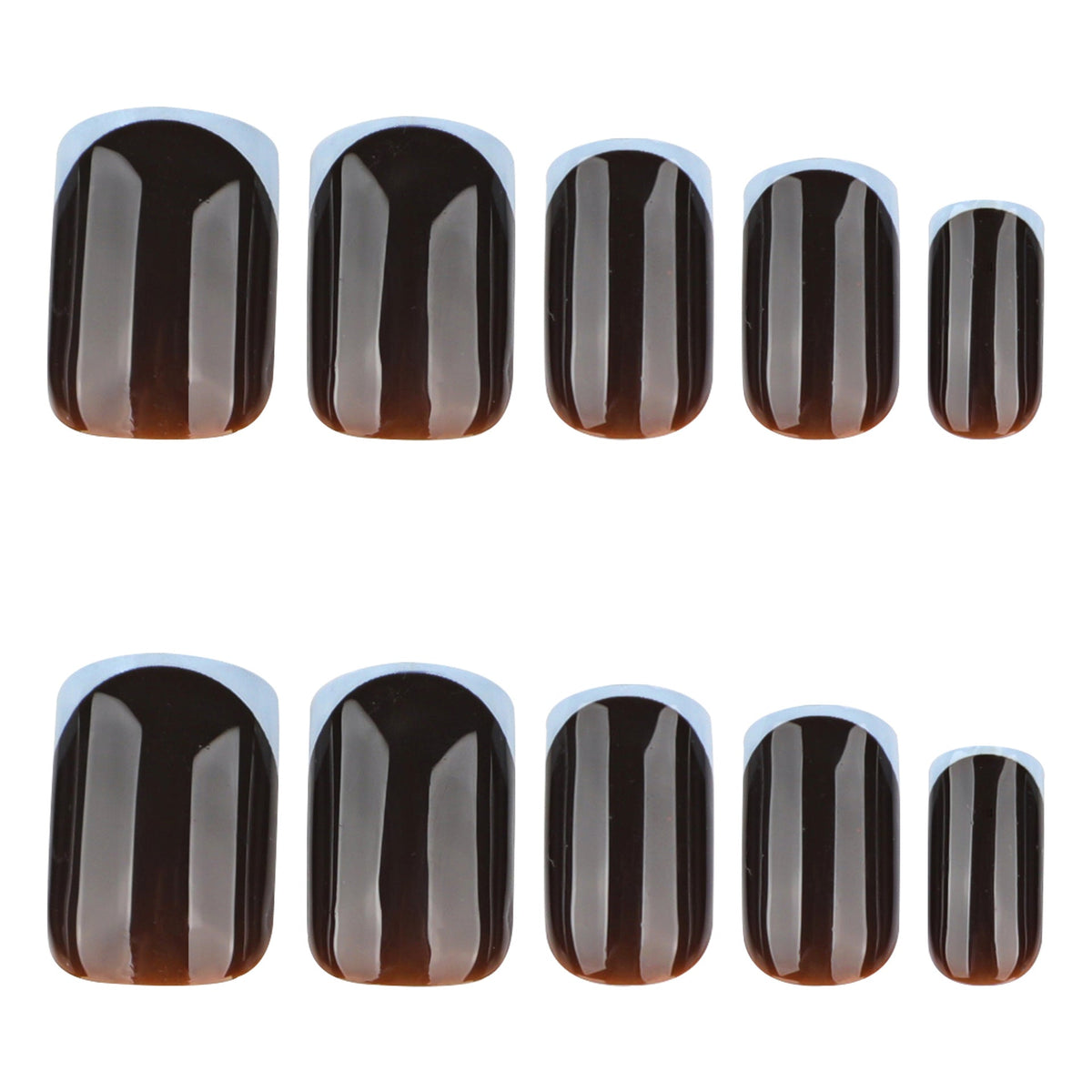 Brown Glossy Nails with Soft Blue French Tips – Image 5