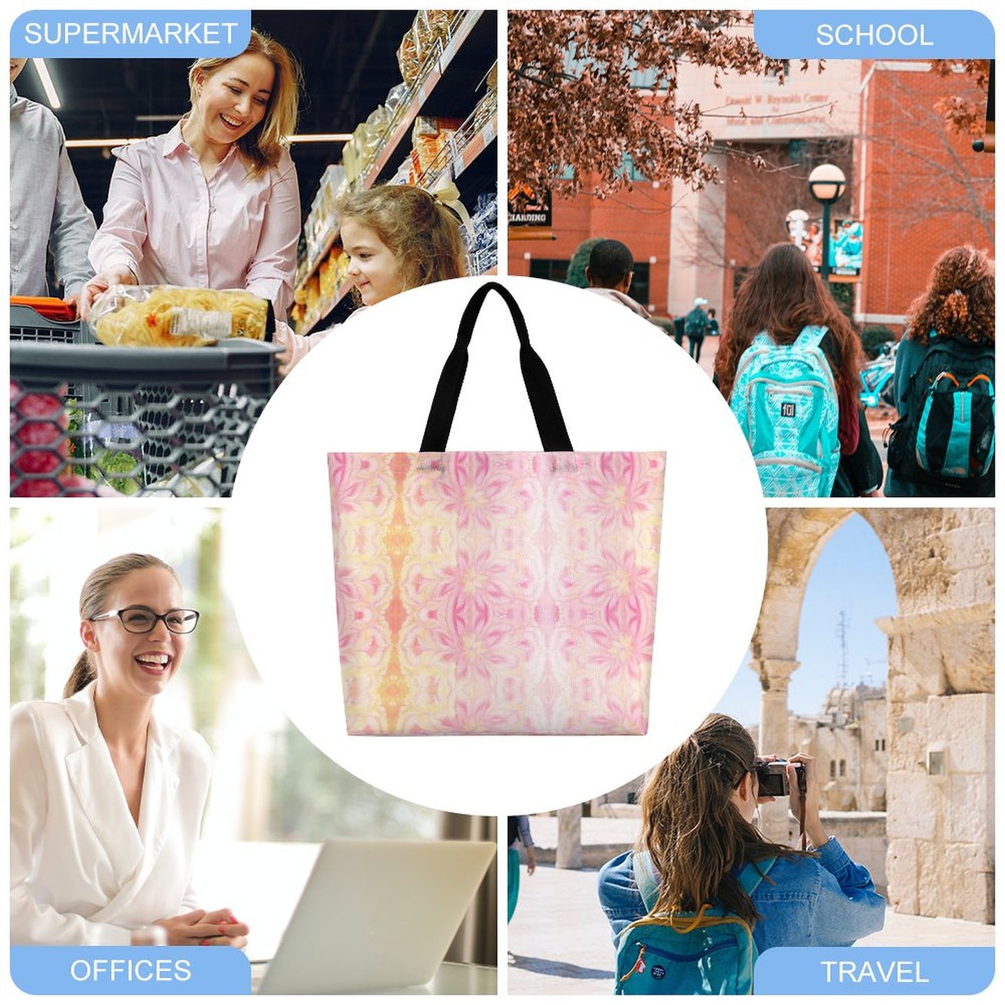 Large One Shoulder Shopping Bag Pink Tie-Dye