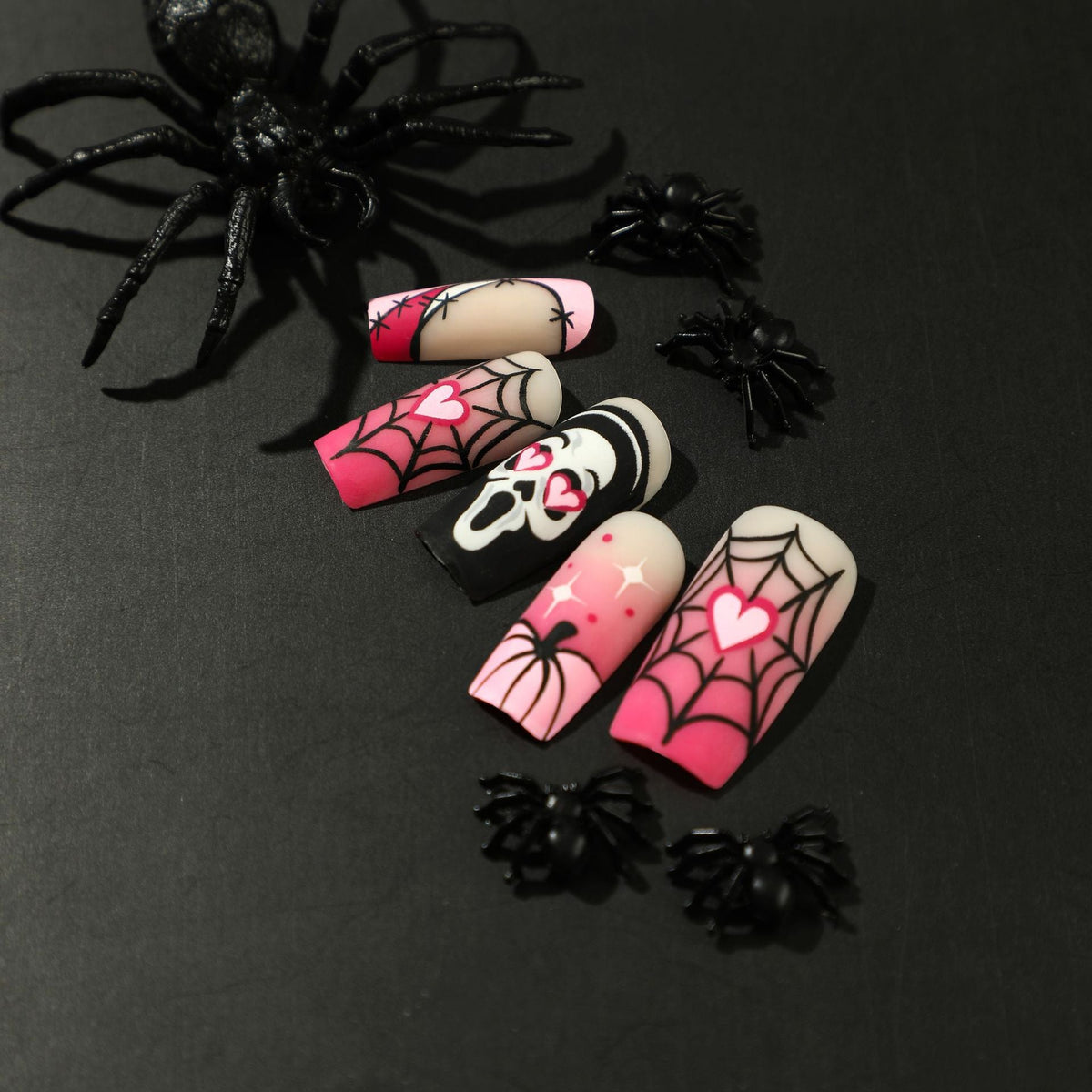 Nail piece Wear nail Halloween nail art pink gradual change love pumpkin spider web skeleton press on nails – Image 3