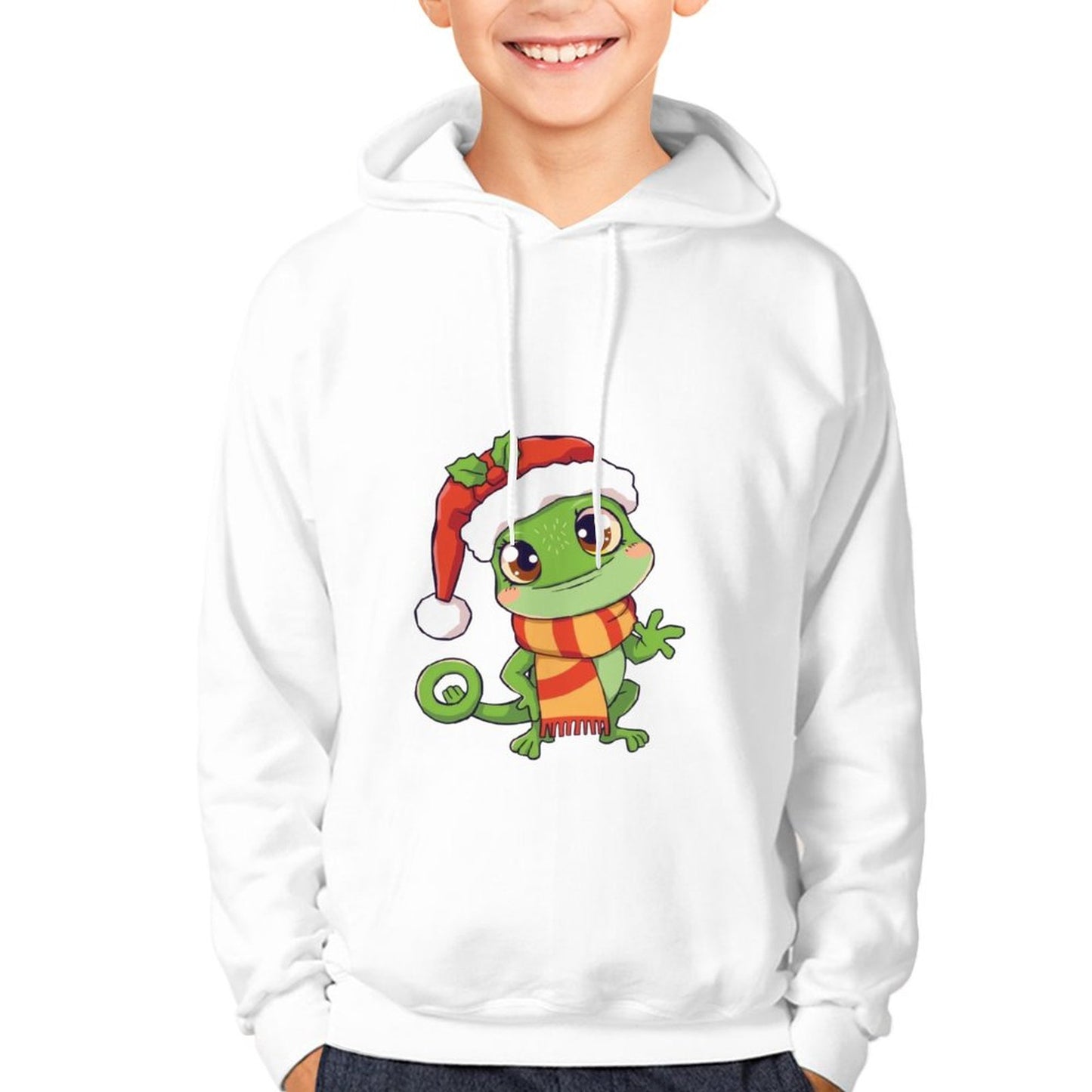 Cotton Children's Hoodie (Front Printing) Holiday Gecko
