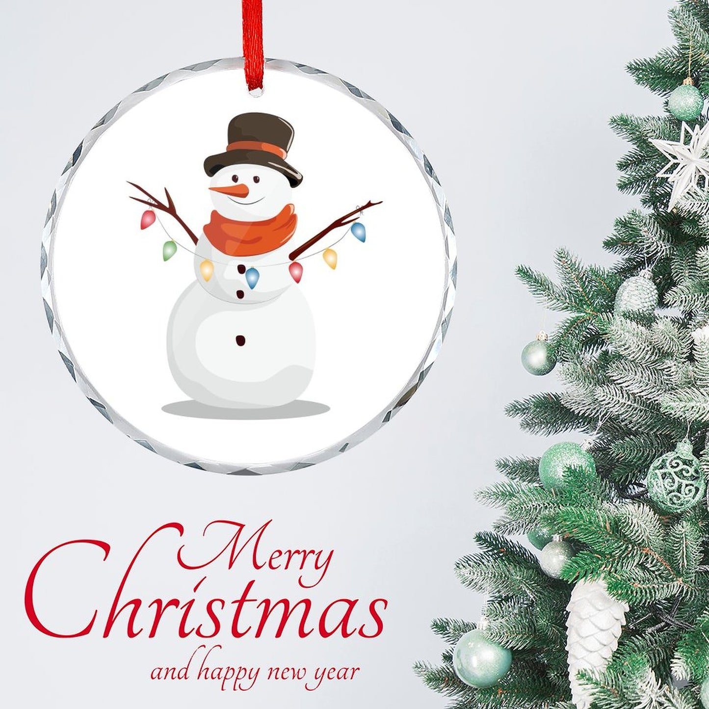 Glass Circular Ornament Pendant - Snowman