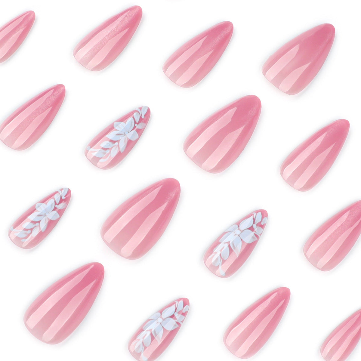 Fresh leaves flowers cat eyes sparkling almonds press-on nails – Image 3