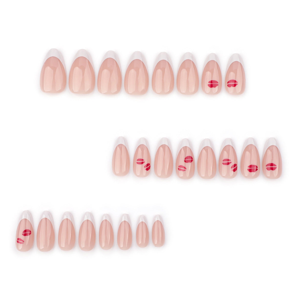 Classic French White Nail Art Nail Patch Short Almond False Nail Romantic Red Lip Print Solid Color Nail Patch – Image 2