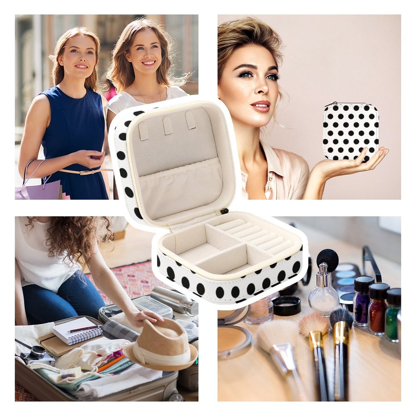 Box Organizer for Jewelry Black Dots