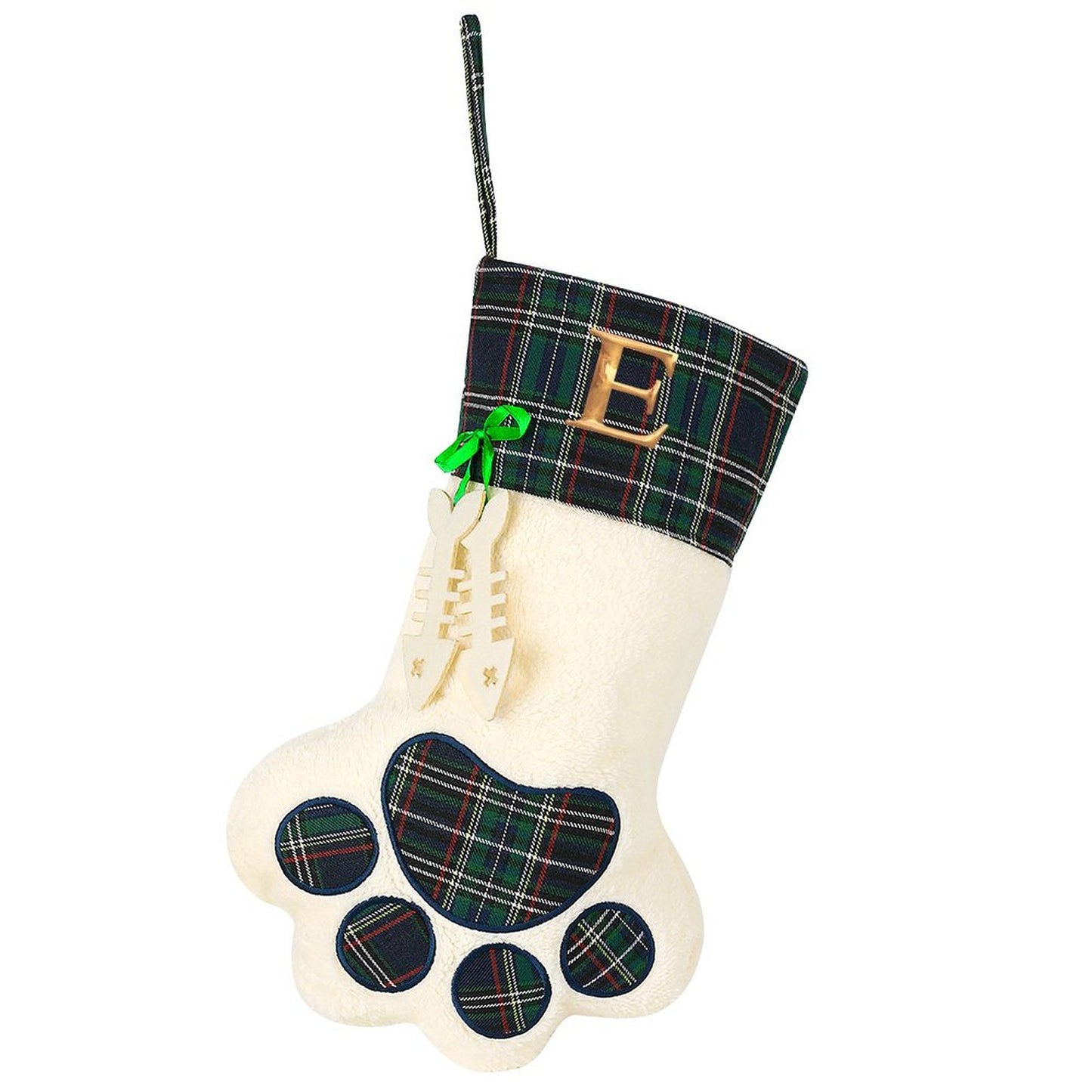 Pet Cat Dog Claw Christmas Stocking - Letter E