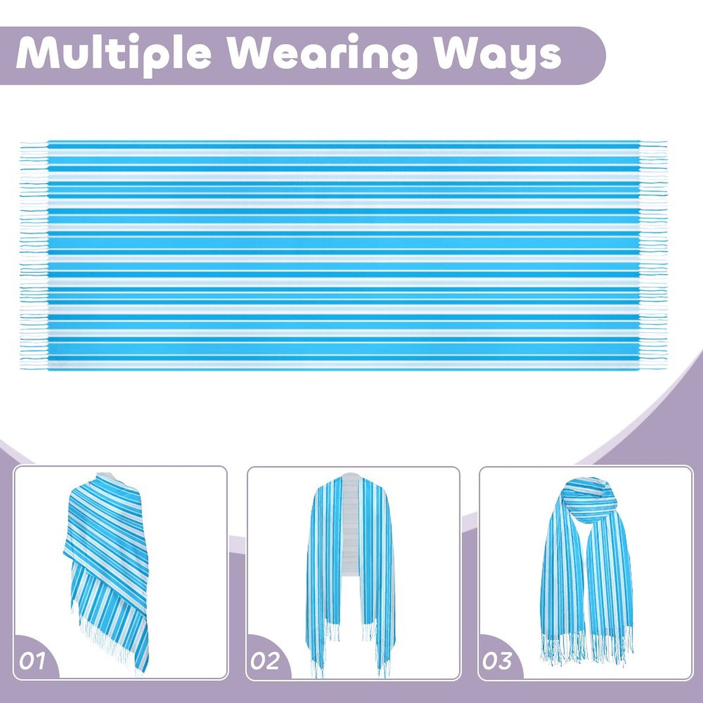 Cashmere-like Tassel Scarf Blue Stripes