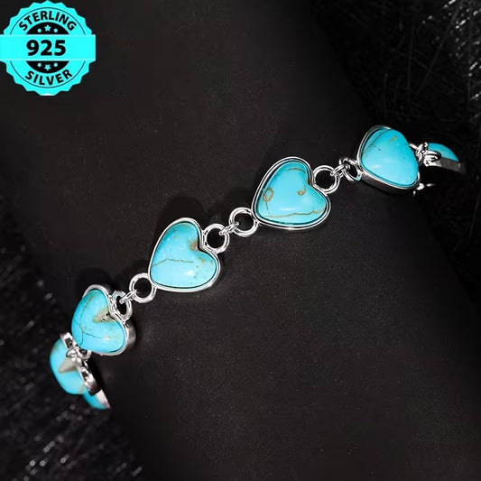 925 Sterling Silver Bracelet with Real Turquoise Women's Style | High Quality