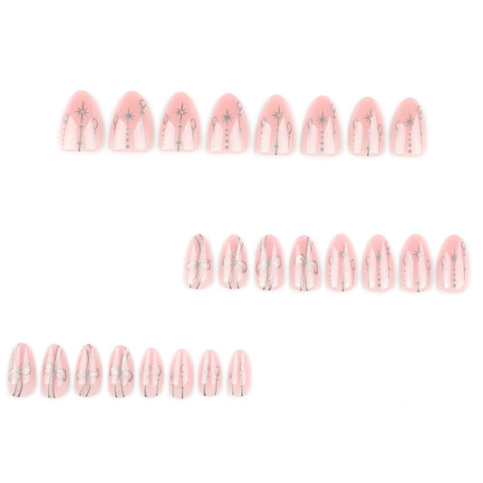 Bohemian short almond light pink press-on nails – Image 2