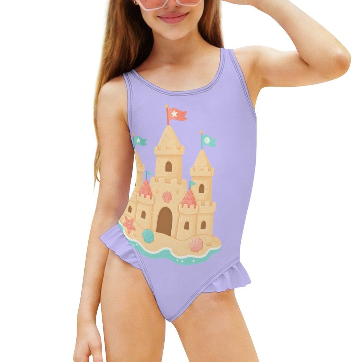 Girls Ruffle Trim One Piece Swimwear