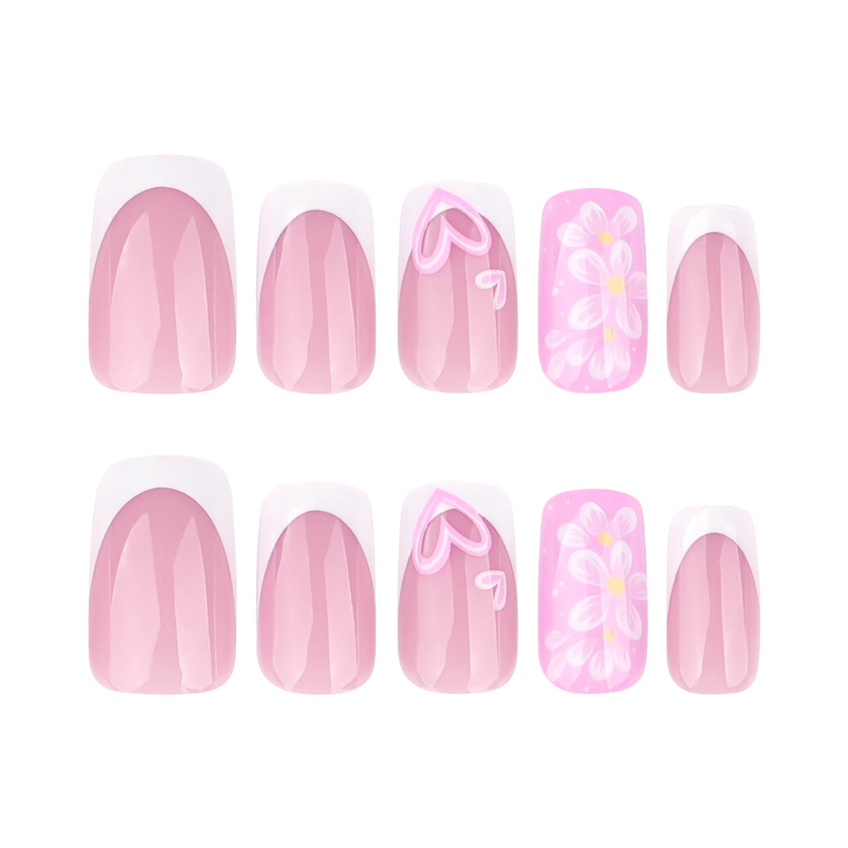 Spring and summer new products, flower love wearing nail French white manicure, medium and short square nail fake – Image 5