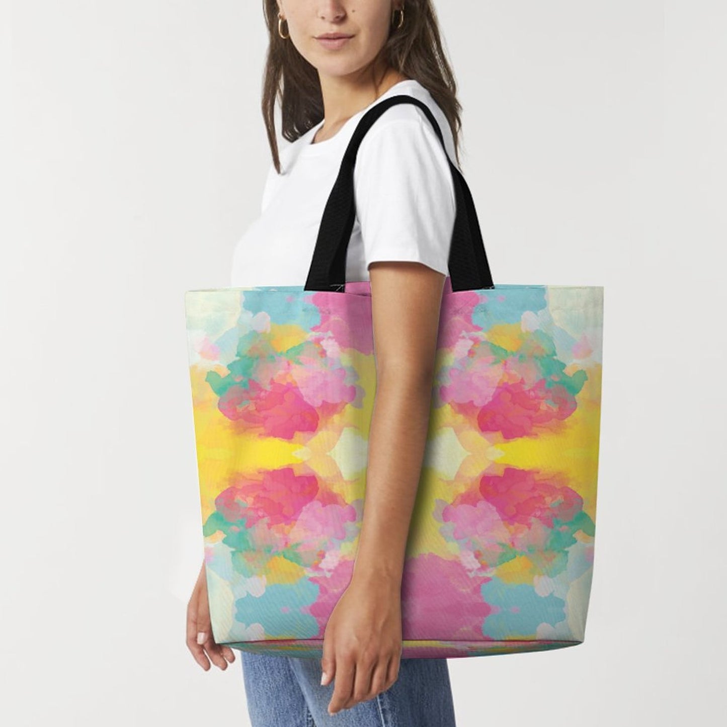 Large One Shoulder Shopping Bag Pink Yellow Blue Tie-Dye