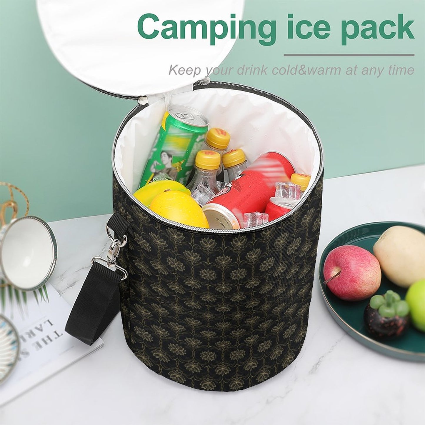 Round Collapsible Insulated Cooler Bag with Shoulder Strap A018 (All-Over Printing)