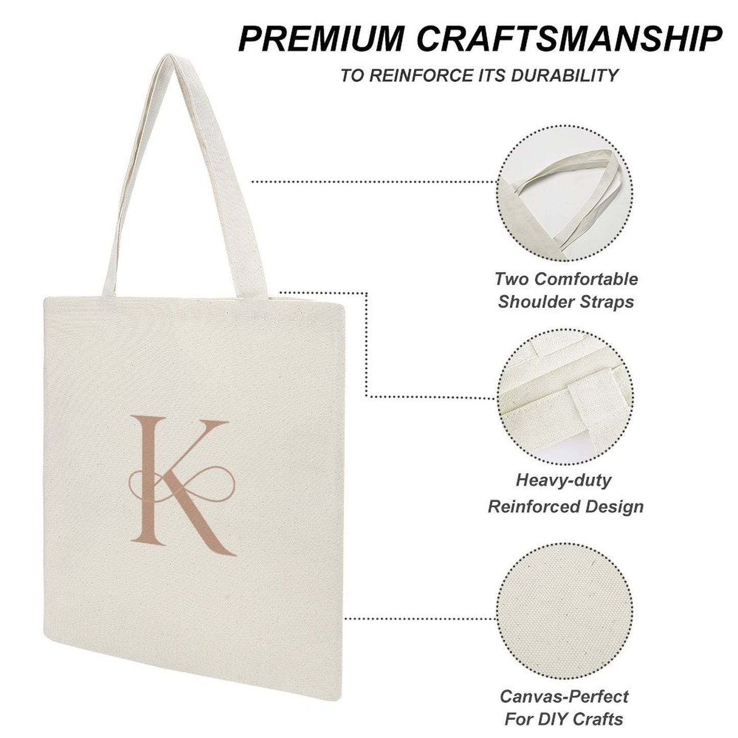 Canvas Tote Bag-13.4"x15.8"/34x40cm - Letter K