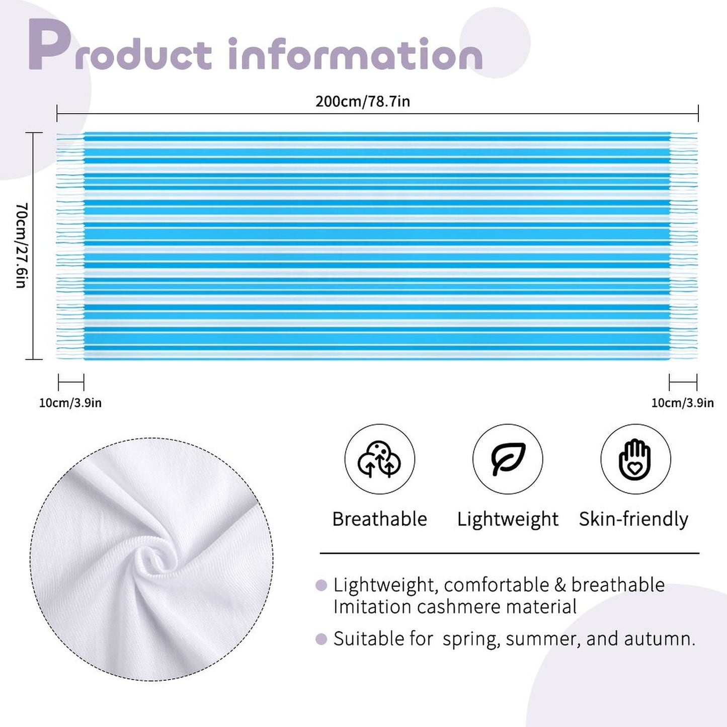 Cashmere-like Tassel Scarf Blue Stripes